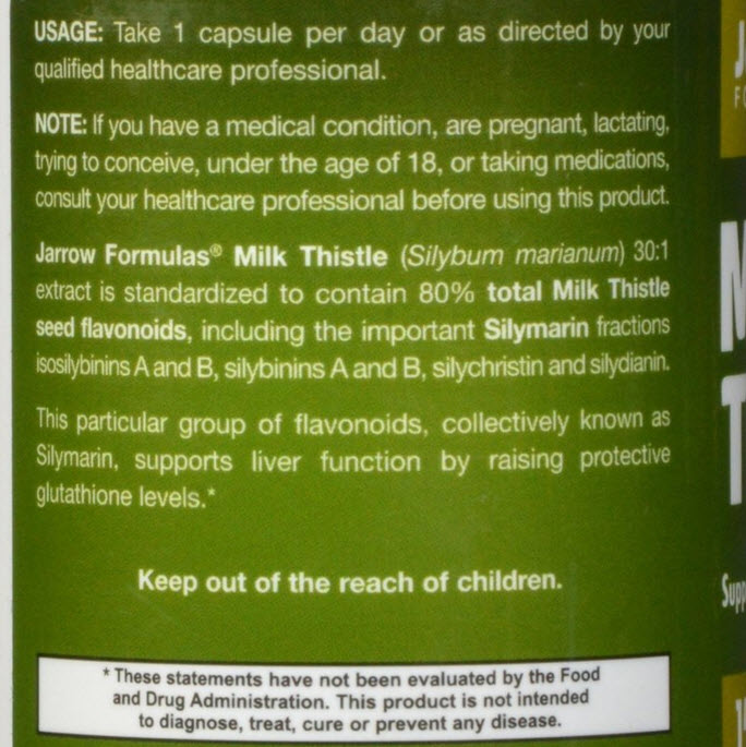 Jarrow Formulas Milk Thistle Standardized Silymarin